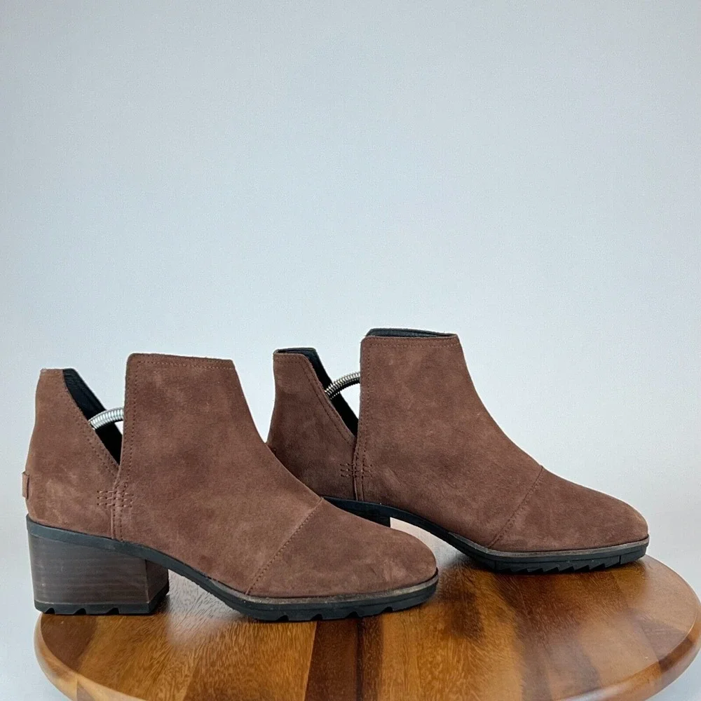 Womens Sorel Cate Cut Out Brown‎ Suede Heeled Ankle Boots Booties Size 11 M GUC